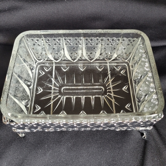 Vintage Glass Dish with Lid in Silver Tone Tray Holder Approx 5x4x3.5" - Picture 4 of 11